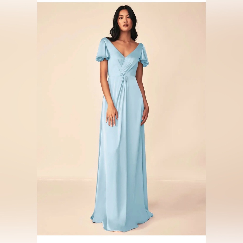 Azazie Soren sky Blue bridesmaid Dress stretch satin CUSTOM SIZE